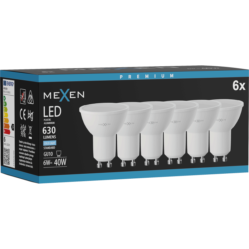 Mexen Nova 6x LED žárovka GU10, 6W, Studená - 6500K, 630 lm - L107-GU10-0665-01x06