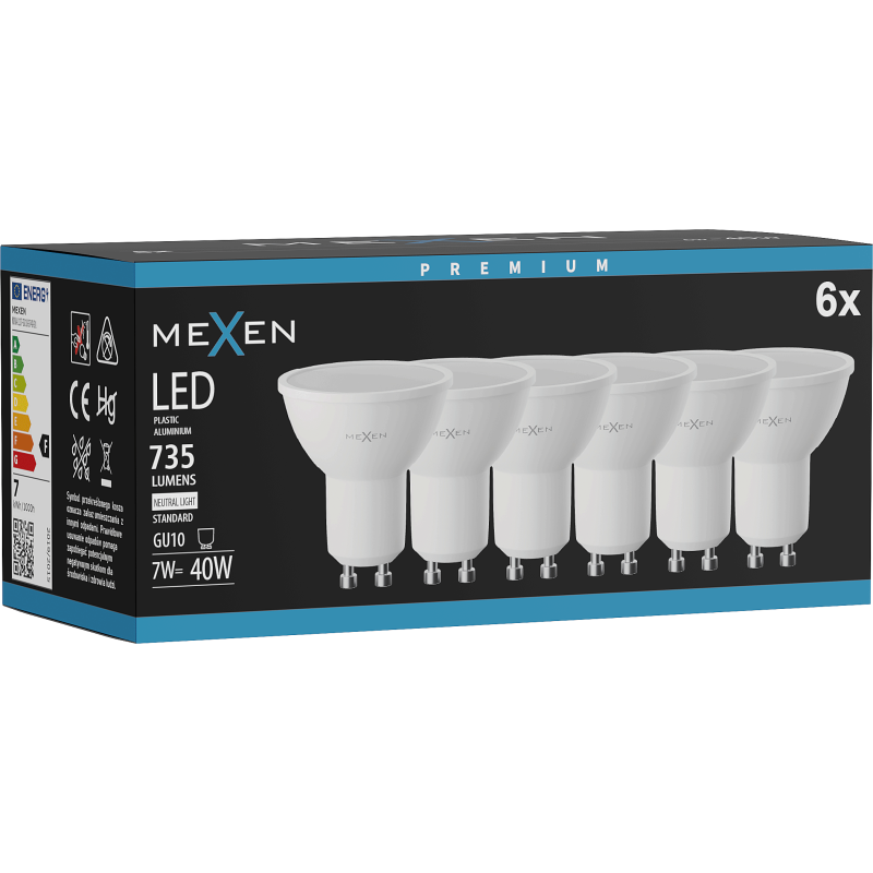 Mexen Nova 6x LED žárovka GU10, 7W, Neutrální - 4000K, 735 lm - L107-GU10-0740-01x06