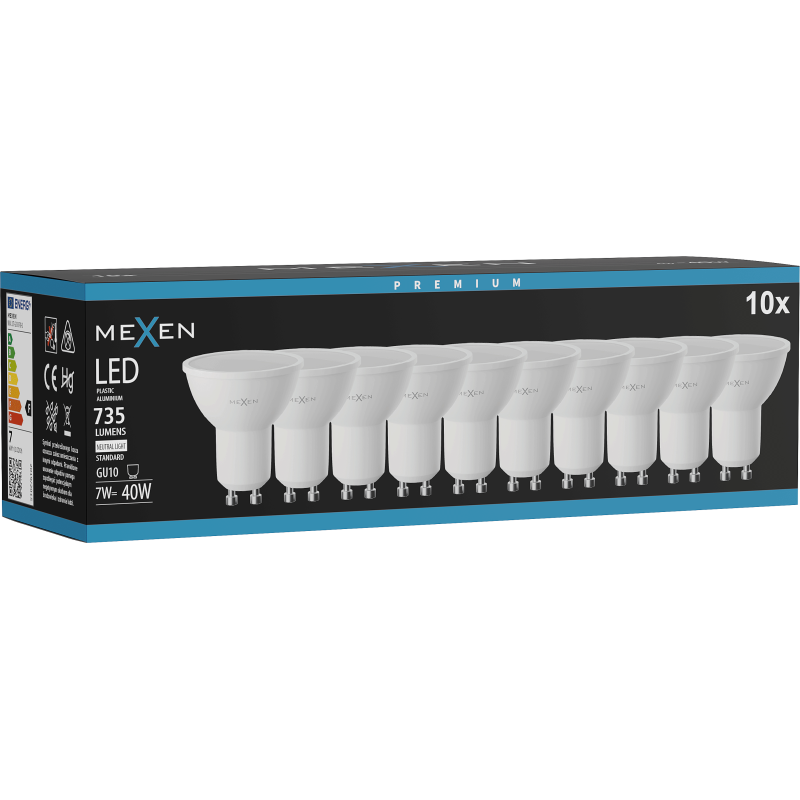 Mexen Nova 10x LED žárovka GU10, 7W, Neutrální - 4000K, 735 lm - L107-GU10-0740-01x10