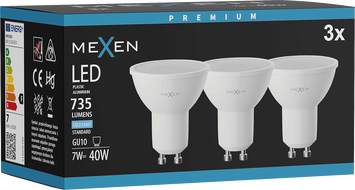 Mexen Nova 3x Žárovka LED GU10, 7W, Studená - 6500K, 735 lm - L107-GU10-0765-01x03