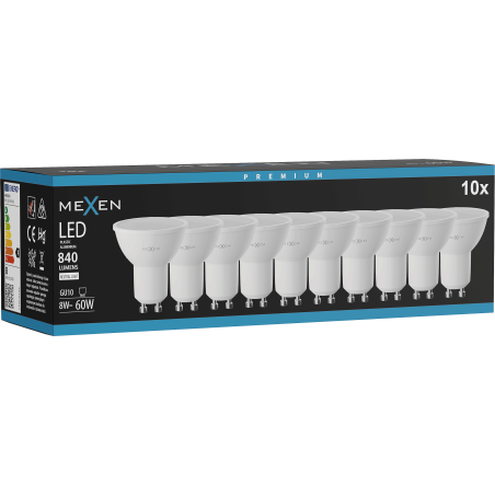 Mexen Nova 10x LED žárovka GU10, 8W, Neutrální - 4000K, 840 lm - L108-GU10-0840-01x10