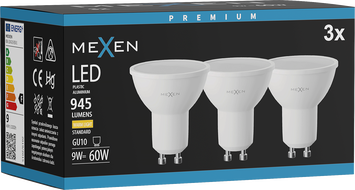 Mexen Nova 3x LED žárovka GU10, 9W, Teplá - 3000K, 945 lm - L108-GU10-0930-01x03