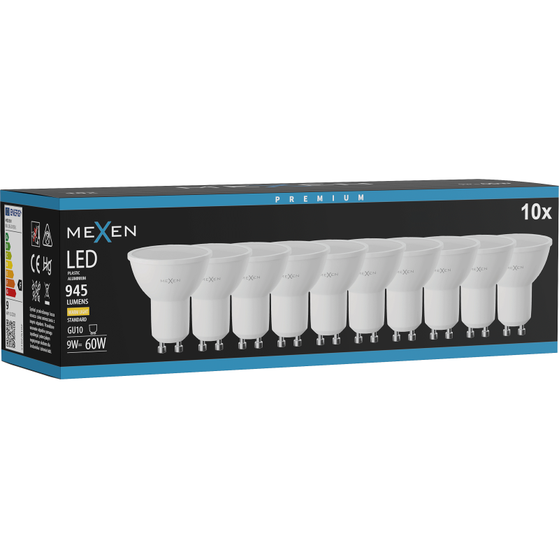 Mexen Nova 10x LED žárovka GU10, 9W, Teplá - 3000K, 945 lm - L108-GU10-0930-01x10