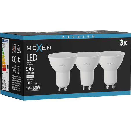 Mexen Nova 3x LED žárovka GU10, 9W, Neutrální - 4000K, 945 lm - L108-GU10-0940-01x03