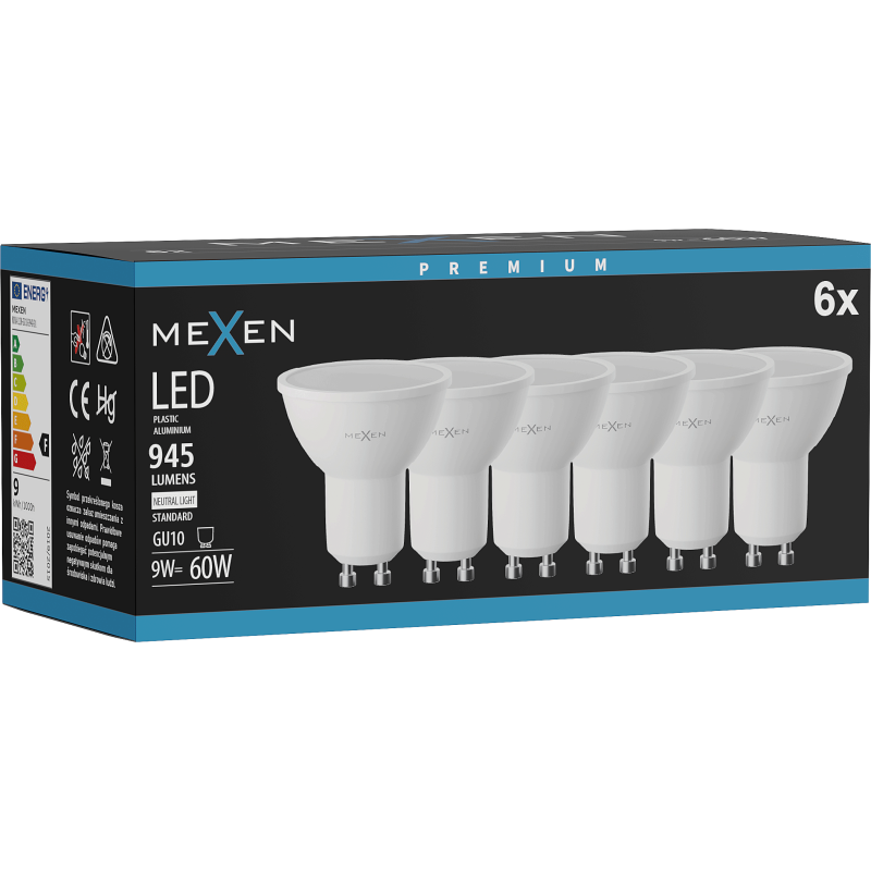 Mexen Nova 6x LED žárovka GU10, 9W, Neutrální - 4000K, 945 lm - L108-GU10-0940-01x06