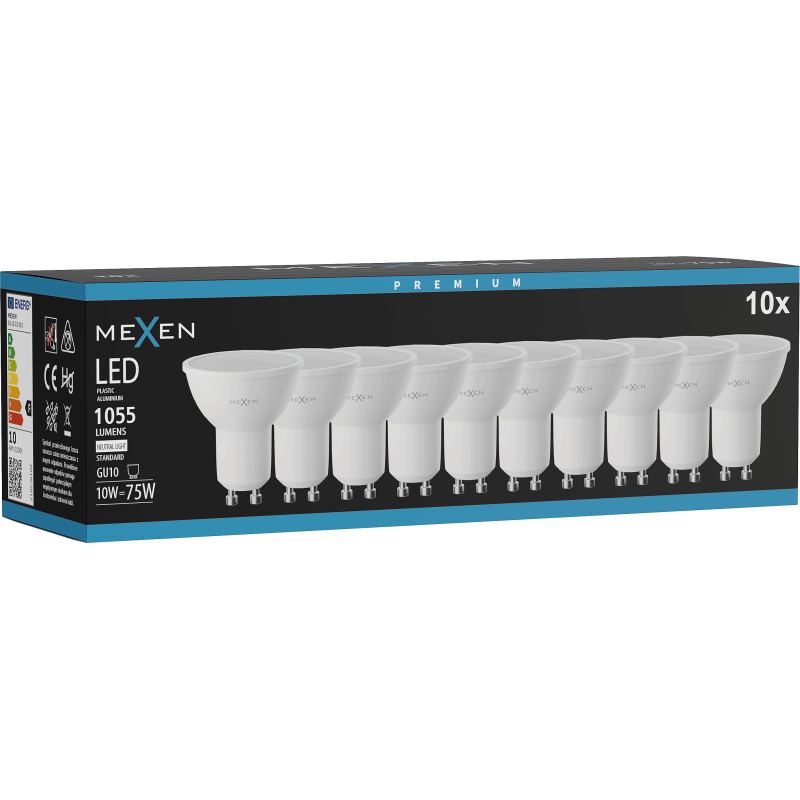 Mexen Nova 10x LED žárovka GU10, 10W, Neutrální - 4000K, 1055 lm - L108-GU10-1040-01x10