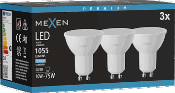 Mexen Nova 3x LED žárovka GU10, 10W, Studená - 6500K, 1055 lm - L108-GU10-1065-01x03