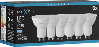 Mexen Nova 6x LED žárovka GU10, 10W, Studená - 6500K, 1055 lm - L108-GU10-1065-01x06
