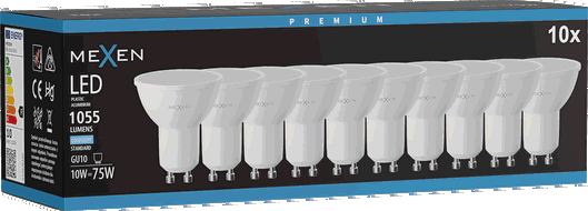 Mexen Nova 10x LED žárovka GU10, 10W, Studená - 6500K, 1055 lm - L108-GU10-1065-01x10