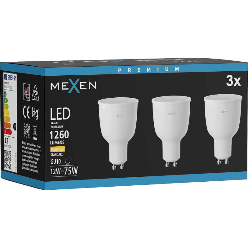 Mexen Nova 3x LED žárovka GU10, 12W, Teplá - 3000K, 1260 lm - L108-GU10-1230-01x03