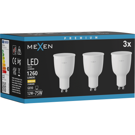 Mexen Nova 3x LED žárovka GU10, 12W, Teplá - 3000K, 1260 lm - L108-GU10-1230-01x03