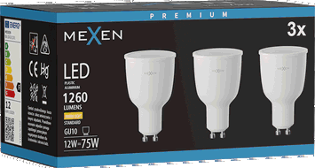Mexen Nova 3x LED žárovka GU10, 12W, Teplá - 3000K, 1260 lm - L108-GU10-1230-01x03