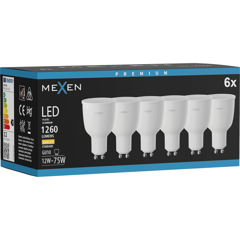 Mexen Nova 6x LED žárovka GU10, 12W, Teplá - 3000K, 1260 lm - L108-GU10-1230-01x06