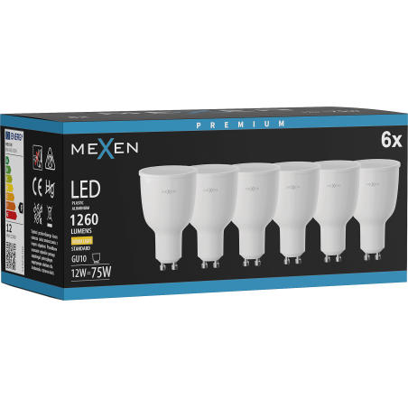 Mexen Nova 6x LED žárovka GU10, 12W, Teplá - 3000K, 1260 lm - L108-GU10-1230-01x06