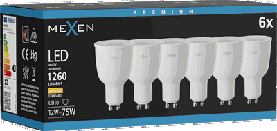 Mexen Nova 6x LED žárovka GU10, 12W, Teplá - 3000K, 1260 lm - L108-GU10-1230-01x06