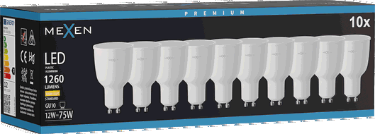 Mexen Nova 10x LED žárovka GU10, 12W, Teplá - 3000K, 1260 lm - L108-GU10-1230-01x10