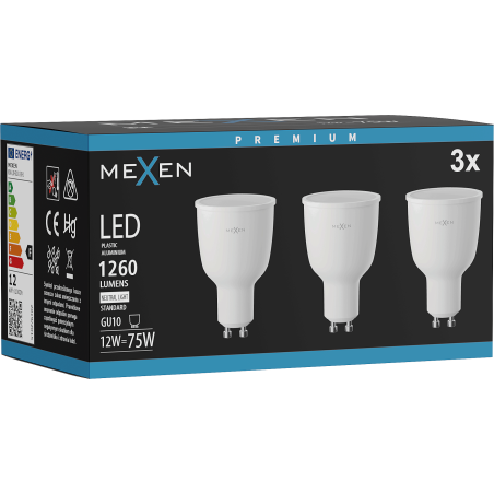 Mexen Nova 3x LED žárovka GU10, 12W, Neutrální - 4000K, 1260 lm - L108-GU10-1240-01x03