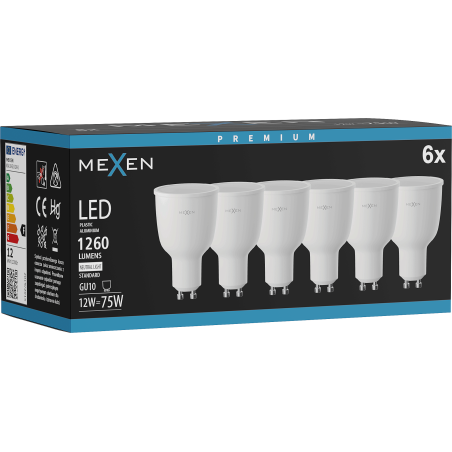 Mexen Nova 6x LED žárovka GU10, 12W, Neutrální - 4000K, 1260 lm - L108-GU10-1240-01x06