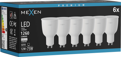 Mexen Nova 6x LED žárovka GU10, 12W, Neutrální - 4000K, 1260 lm - L108-GU10-1240-01x06