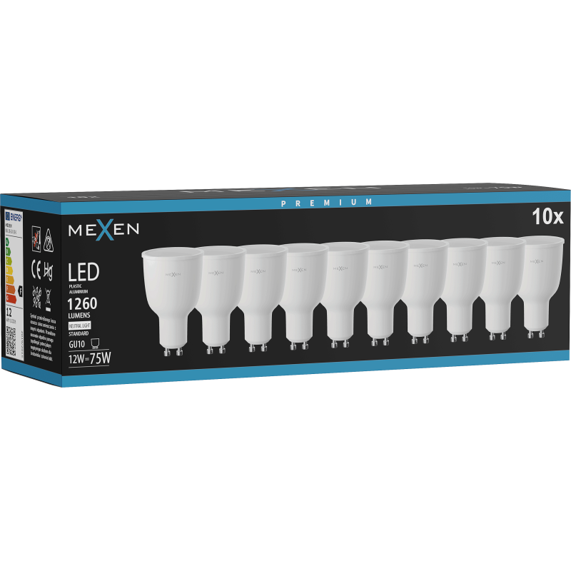 Mexen Nova 10x LED žárovka GU10, 12W, Neutrální - 4000K, 1260 lm - L108-GU10-1240-01x10