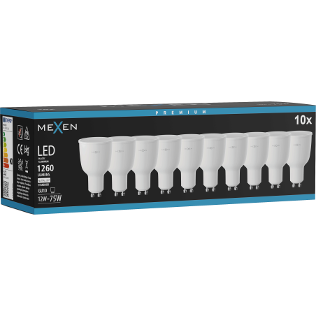 Mexen Nova 10x LED žárovka GU10, 12W, Neutrální - 4000K, 1260 lm - L108-GU10-1240-01x10