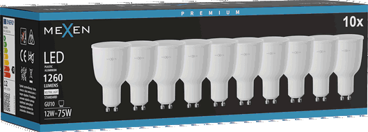 Mexen Nova 10x LED žárovka GU10, 12W, Neutrální - 4000K, 1260 lm - L108-GU10-1240-01x10