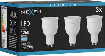 Mexen Nova 3x LED žárovka GU10, 12W, Studená - 6500K, 1260 lm - L108-GU10-1265-01x03