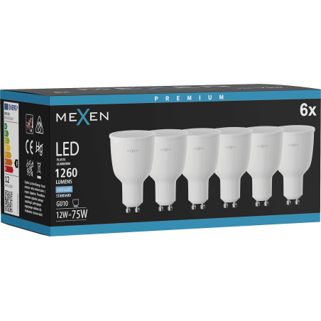 Mexen Nova 6x Žárovka LED GU10, 12W, Studená - 6500K, 1260 lm - L108-GU10-1265-01x06