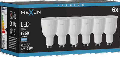 Mexen Nova 6x Žárovka LED GU10, 12W, Studená - 6500K, 1260 lm - L108-GU10-1265-01x06