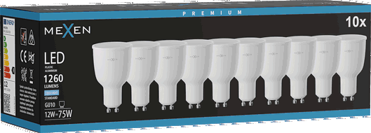 Mexen Nova 10x LED žárovka GU10, 12W, Studená - 6500K, 1260 lm - L108-GU10-1265-01x10