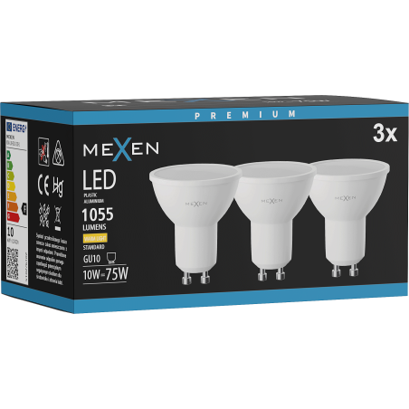 Mexen Nova 3x LED žárovka GU10, 10W, Teplá - 3000K, 1055 lm - L108-GU10-1030-01x03