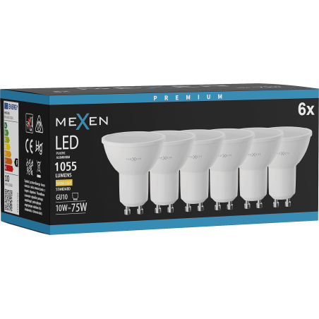 Mexen Nova 6x LED žárovka GU10, 10W, Teplá - 3000K, 1055 lm - L108-GU10-1030-01x06