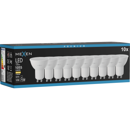Mexen Nova 10x LED žárovka GU10, 10W, Teplá - 3000K, 1055 lm - L108-GU10-1030-01x10