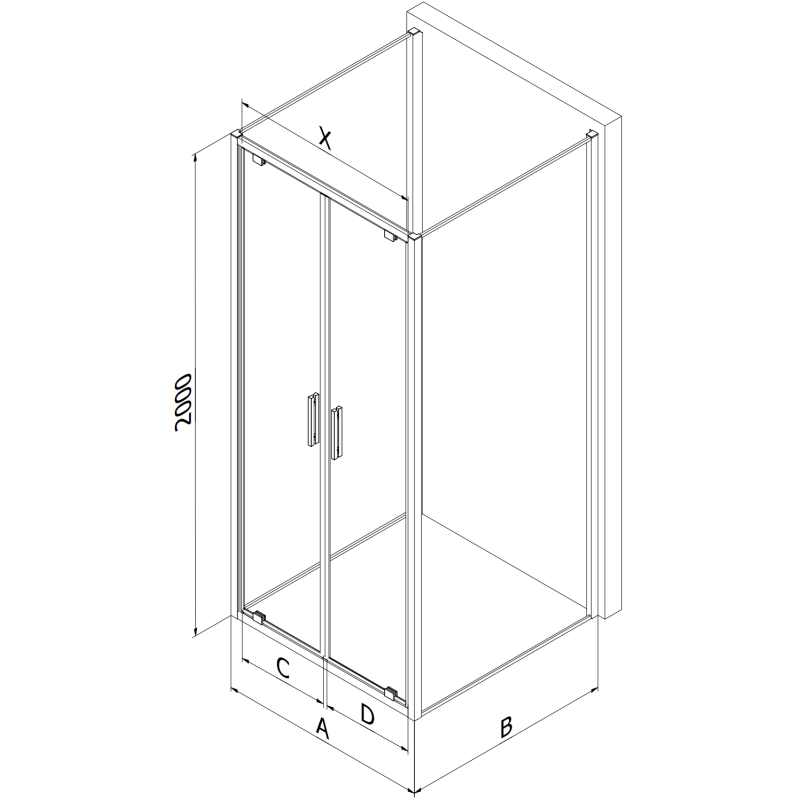 Mexen Exo-3S sprchový kout 3-stranný otočný 80 x 70 cm, transparentní, černý - 8182-080-070-70-00-3S