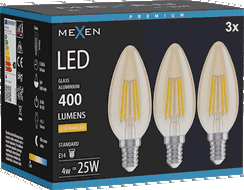 Mexen Vintis 3x LED filamentová žárovka E14, C35, 4W, Teplá - 2200K, 400 lm, jantarová - L154-E14-0422-50x03