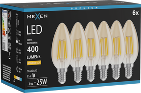 Mexen Vintis 6x Žárovka filament LED E14, C35, 4W, Teplá - 2200K, 400 lm, jantarová - L154-E14-0422-50x06