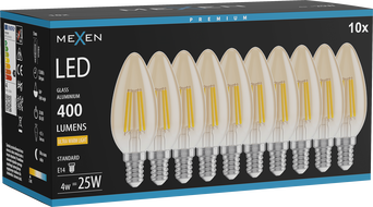 Mexen Vintis 10x LED žárovka filament E14, C35, 4W, Teplá - 2200K, 400 lm, amber - L154-E14-0422-50x10