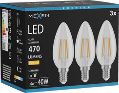 Mexen Vintis 3x žárovka filament LED E14, C35, 4W, Teplá - 2700K, 470 lm, čirá - L154-E14-0427-00x03