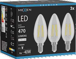 Mexen Vintis 3x Žárovka filament LED E14, C35, 4W, Neutrální - 4000K, 470 lm, čirá - L154-E14-0427-00x03