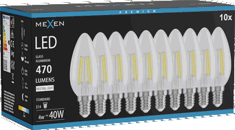 Mexen Vintis 10x žárovka filament LED E14, C35, 4W, Neutrální - 4000K, 470 lm, čirá - L154-E14-0427-00x10