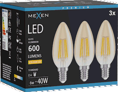 Mexen Vintis 3x Žárovka filament LED E14, C35, 6W, Teplá - 2200K, 600 lm, jantarná - L154-E14-0622-50x03