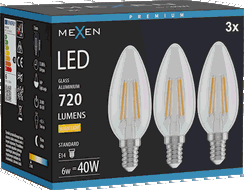 Mexen Vintis 3x Žárovka filament LED E14, C35, 6W, Teplá - 2700K, 720 lm, čirá - L154-E14-0627-00x03