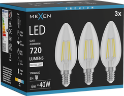 Mexen Vintis 3x LED filament žárovka E14, C35, 6W, Neutrální - 4000K, 720 lm, čirá - L154-E14-0640-00x03