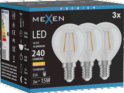 Mexen Vintis 3x žárovka filament LED E14, G45, 2W, Teplá - 2700K, 240 lm, čirá - L156-E14-0227-00x03
