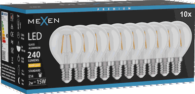 Mexen Vintis 10x žárovka filament LED E14, G45, 2W, Teplá - 2700K, 240 lm, čirá - L156-E14-0227-00x10