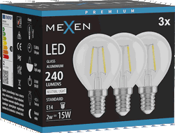 Mexen Vintis 3x Žárovka filament LED E14, G45, 2W, Neutrální - 4000K, 240 lm, čirá - L156-E14-0240-00x03