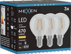 Mexen Vintis 3x LED žárovka filamentová E14, G45, 4W, Teplá - 2700K, 470 lm, čirá - L156-E14-0427-00x03