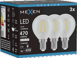Mexen Vintis 3x žárovka filament LED E14, G45, 4W, Neutrální - 4000K, 470 lm, čirá - L156-E14-0427-00x03