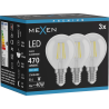 Mexen Vintis 3x LED žárovka filament E14, G45, 4W, Studená - 6500K, 470 lm, čirá - L156-E14-0465-00x03