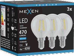 Mexen Vintis 3x LED žárovka filament E14, G45, 4W, Studená - 6500K, 470 lm, čirá - L156-E14-0465-00x03